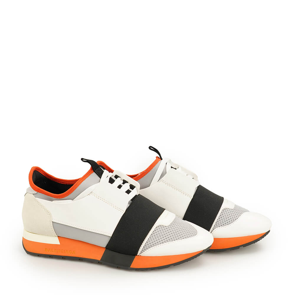 Balenciaga - White / Orange Race Runner Sneakers 